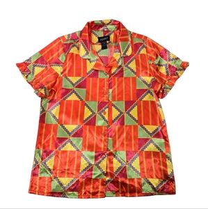 Ashro Multicolor Retro Y2k Geomtric Button Short Sleeve Shirt